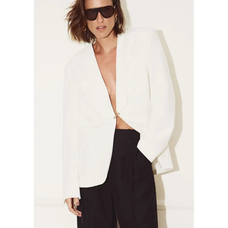 Blazer Regular Alongado Com Faixa Branco P
