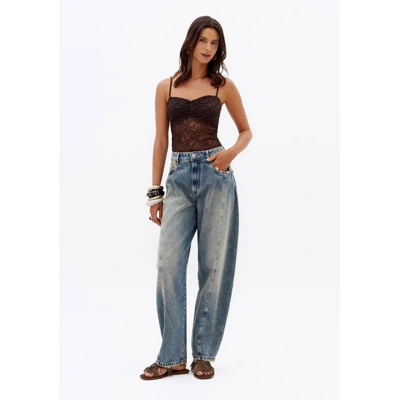 Calça Jeans Balloon Curve Cintura Média Azul 36