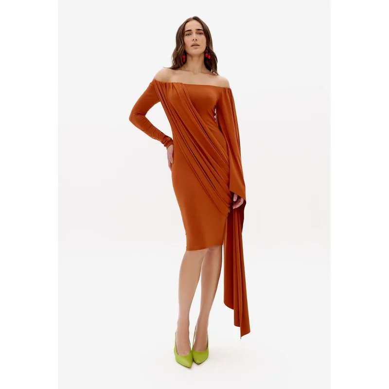 Vestido Curto Com Manga Alongada Marrom GG