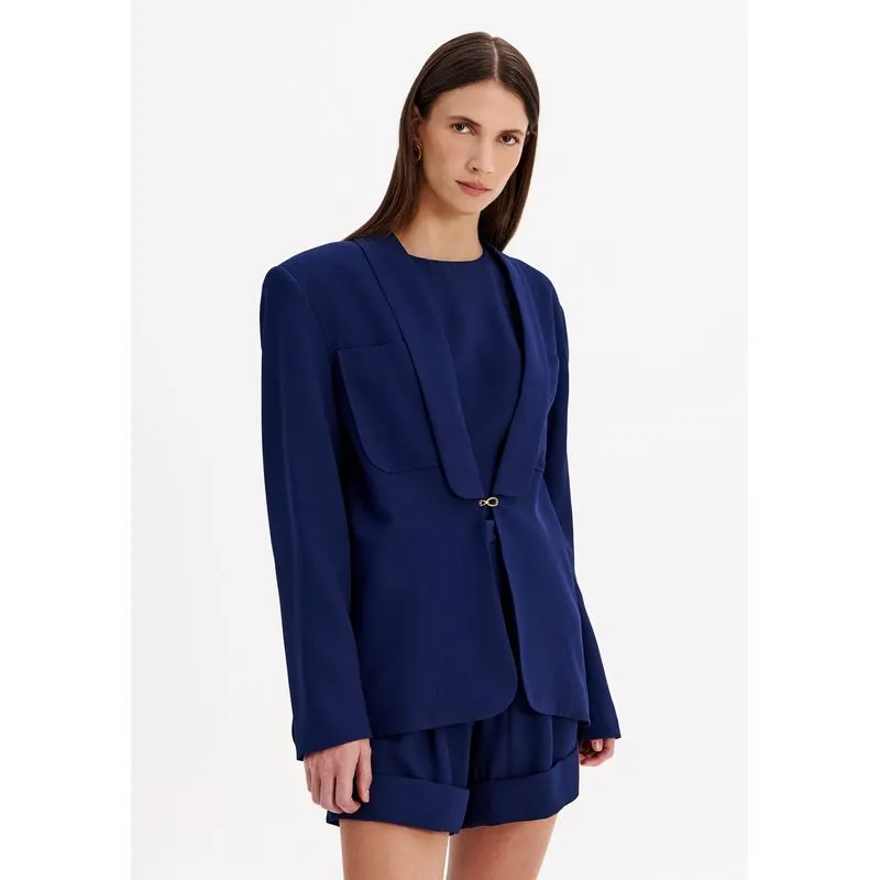 Blazer Regular Alongado Com Faixa Azul PP