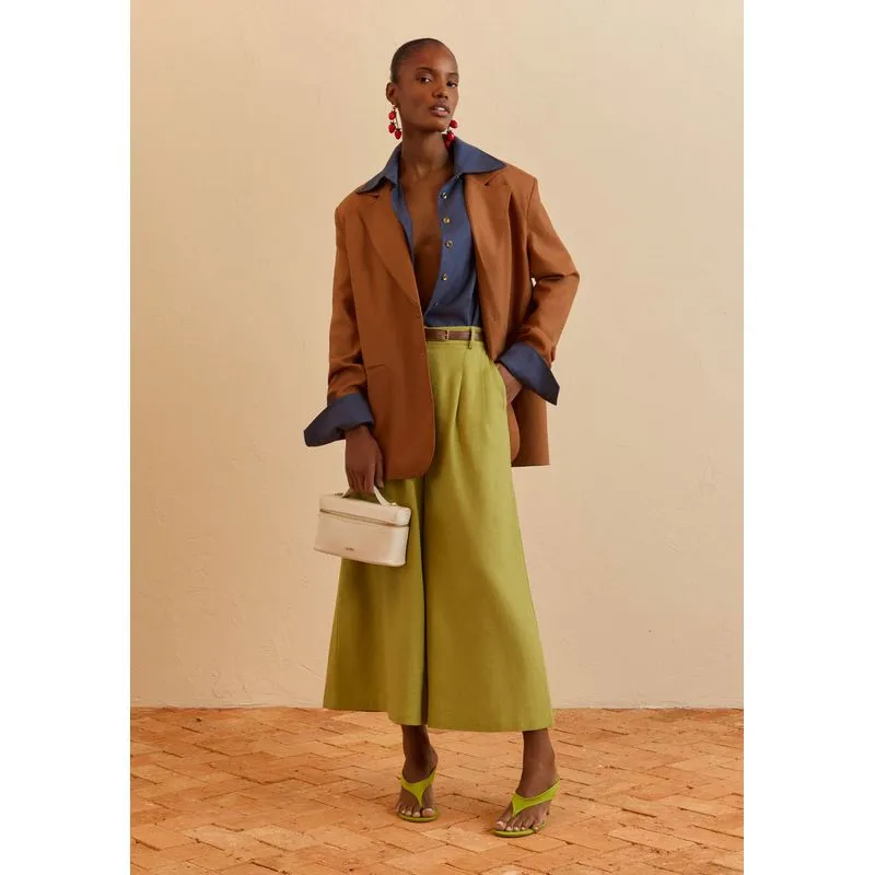 Blazer Regular Com Linho Marrom GG