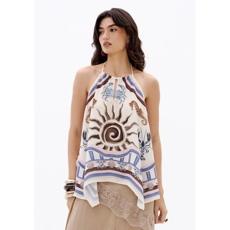 Blusa Frente Única Estampada Branco G