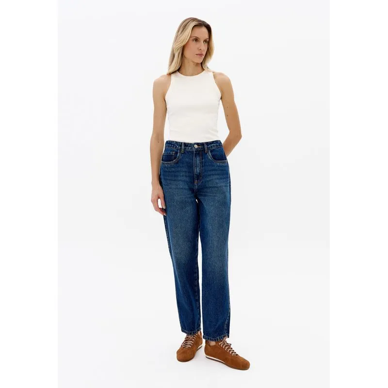 Calça Jeans Mom Cintura Alta Azul 34