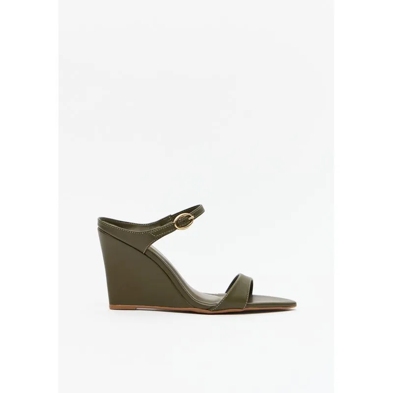 Sandália Anabela Mule Fivela Verde 34