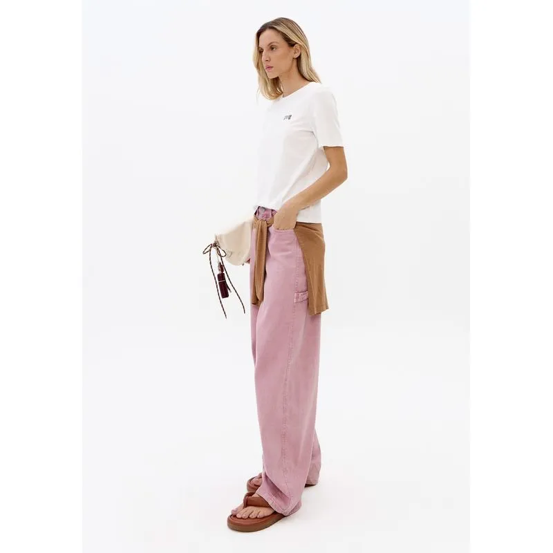 Calça Sarja Baggy Balloon Cintura Média Rosa 38