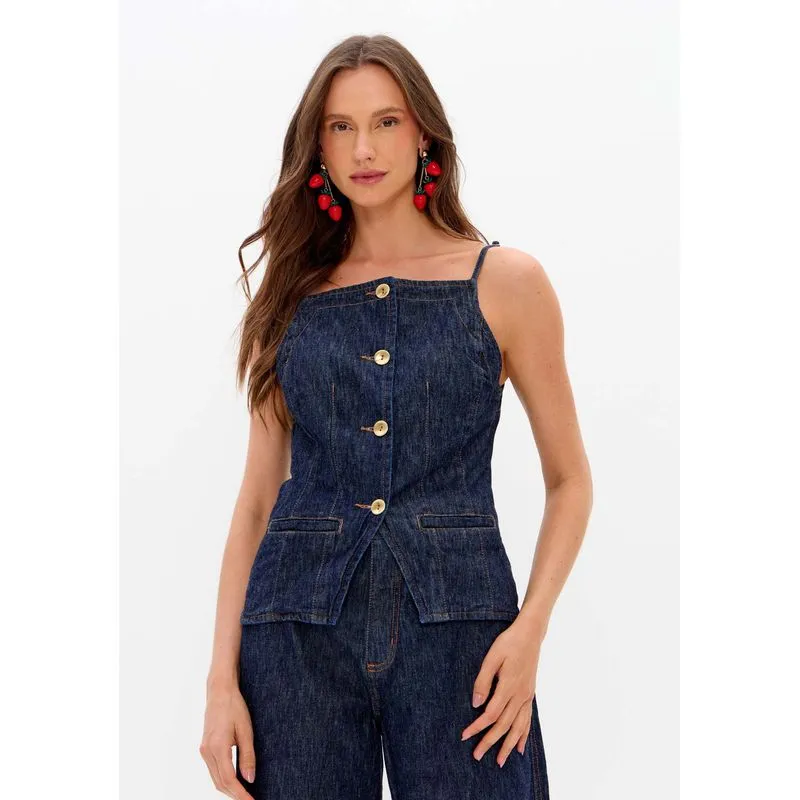 Blusa Jeans Com Alça Azul GG