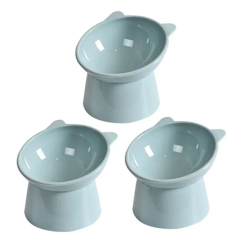 Kit Comedouro Gatos Elevado Ergonômico Individual Li Azul