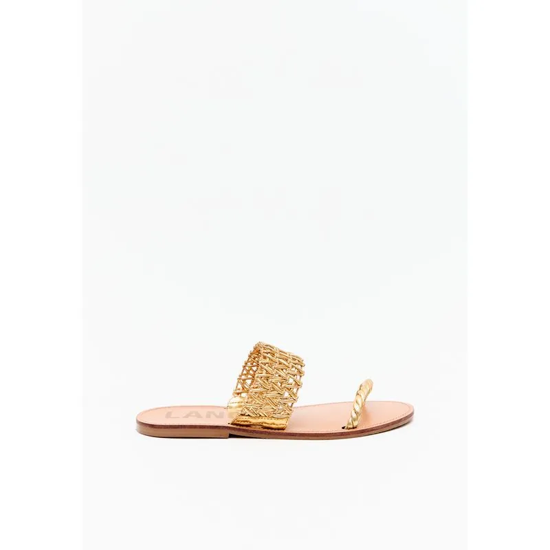 Rasteira Flat Tiras Tramadas Dourado 35