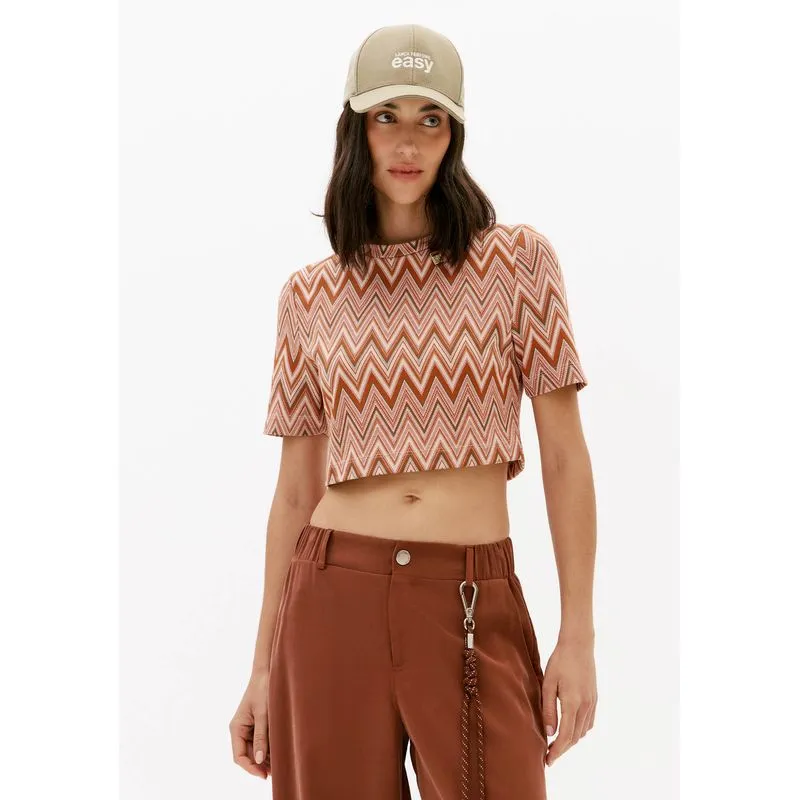 Blusa Cropped Manga Curta Marrom GG
