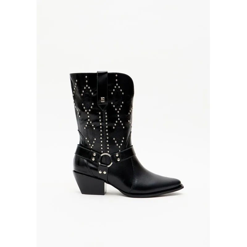 Bota Western Couro Com Tachas Preto 36