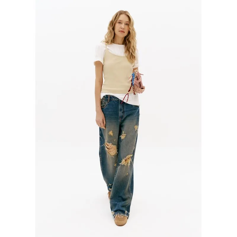 Calça Jeans Reta Cintura Média Azul 34