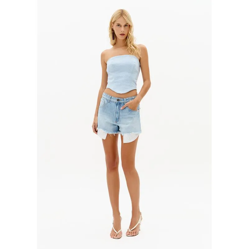 Short Jeans Grandfather Cintura Média Azul 34