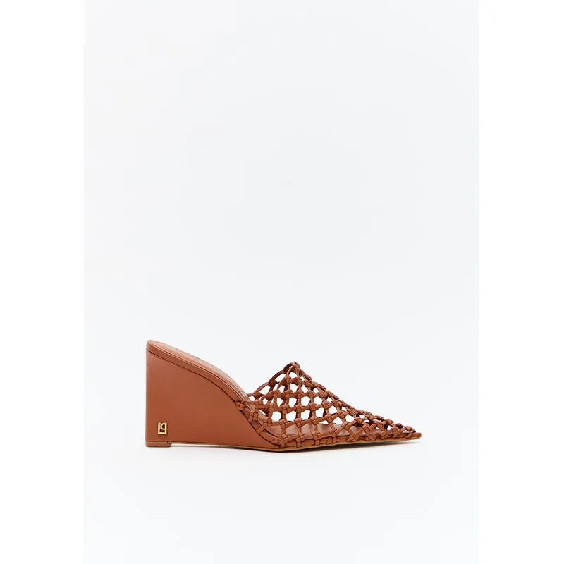 Scarpin Mule Tramado E Salto Anabela Marrom 40