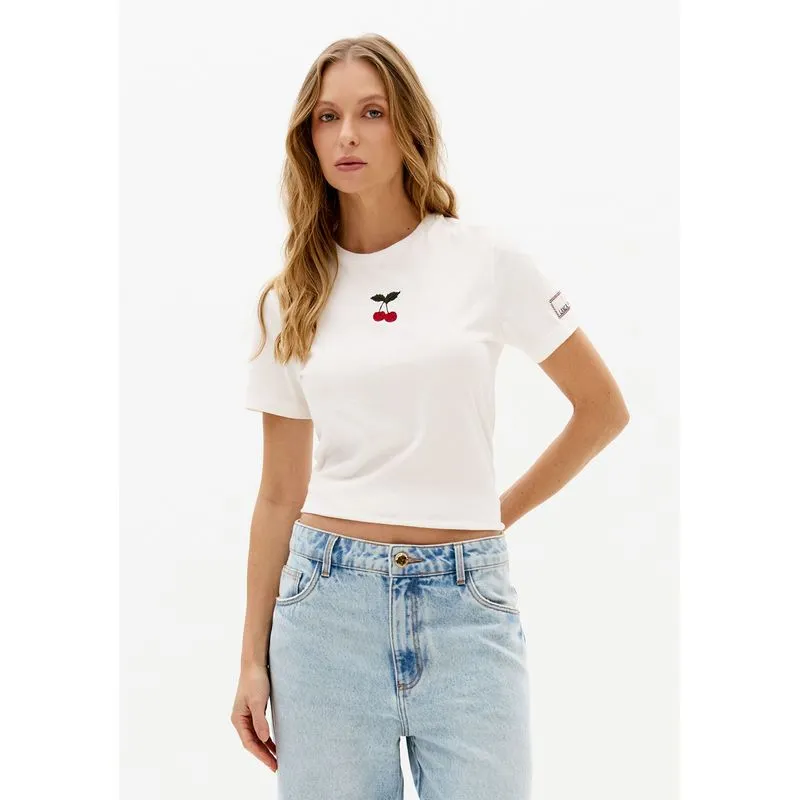 T-Shirt Baby Look Bordada Off White G