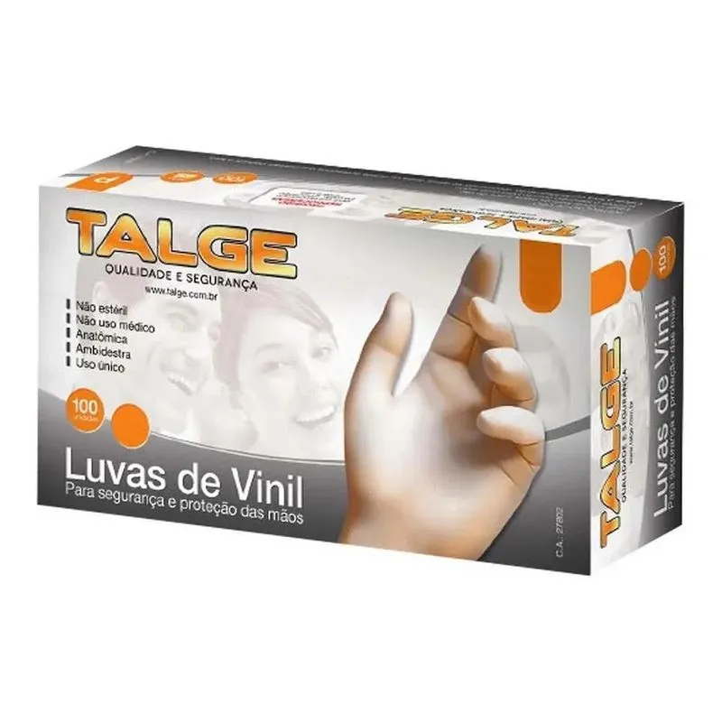 10x Luva Transparente De Vinil Sem Pó Talge C/1000 Tamanho