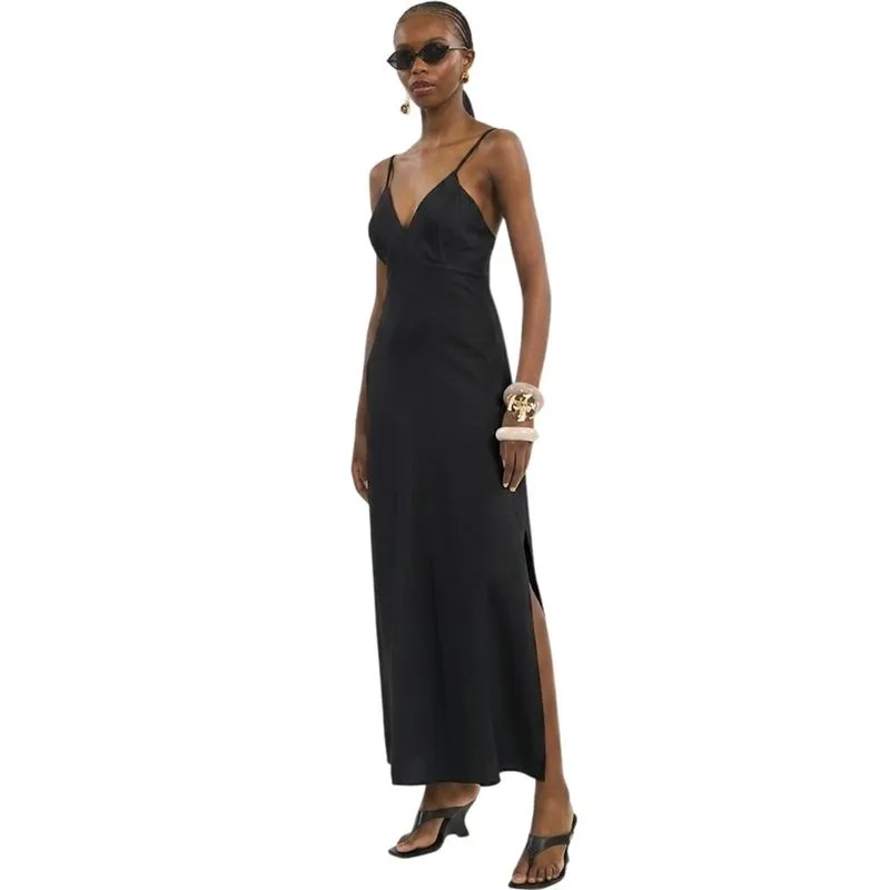 Vestido Colcci Longo Com Decote V e Fenda Preto Feminino M / Preto