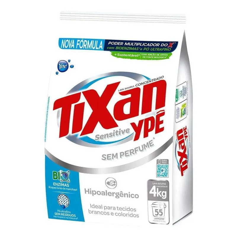 5x Lava Roupas Em Pó Sensitive 4kg Tixan Ypê