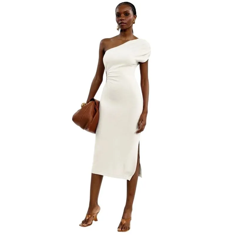 Vestido Colcci Midi De Um Ombro Só Com Recorte Off Shell Feminino P / Branco