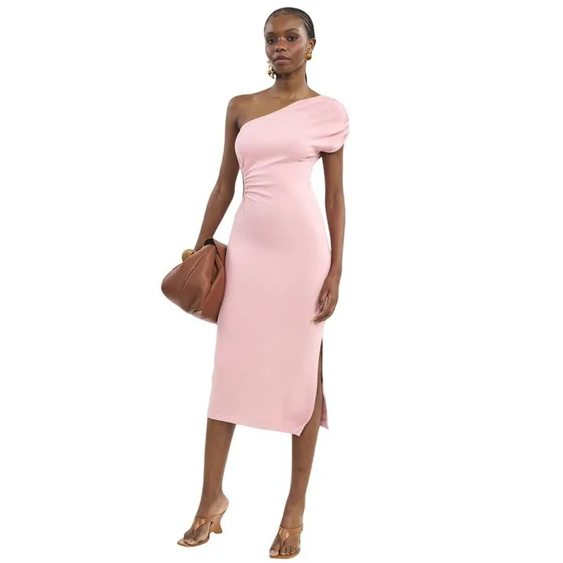 Vestido Colcci Midi de Um Ombro Só com Recorte Rosa Ice Pink Feminino M / Rosa