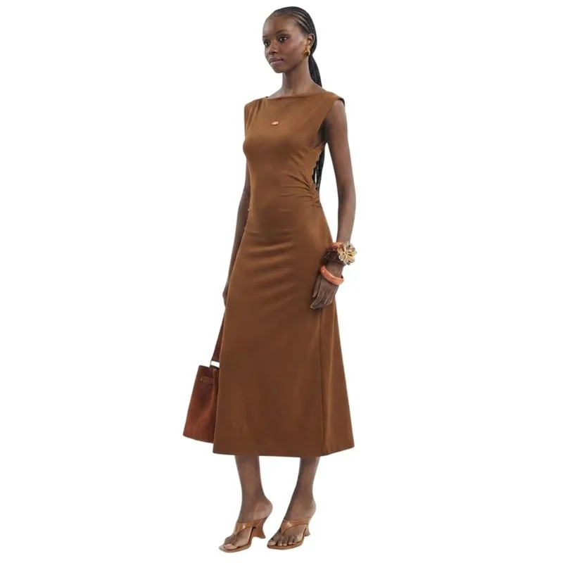 Vestido Colcci com Franzidos e Fenda Marrom Drome Feminino M / Marrom