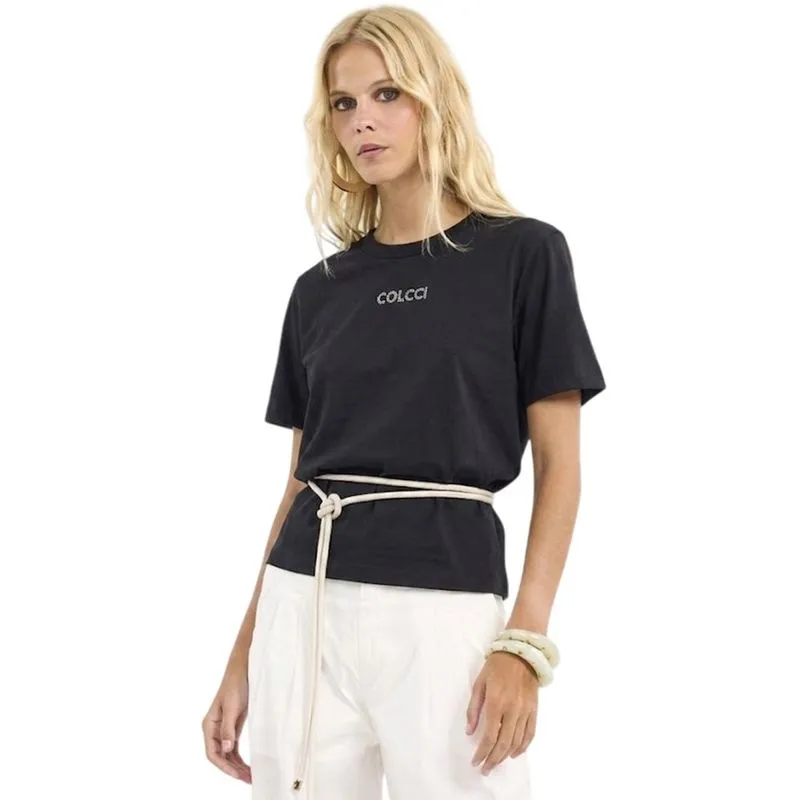 Camiseta Colcci Com Logo Em Brilho Preta Feminina M / Preto