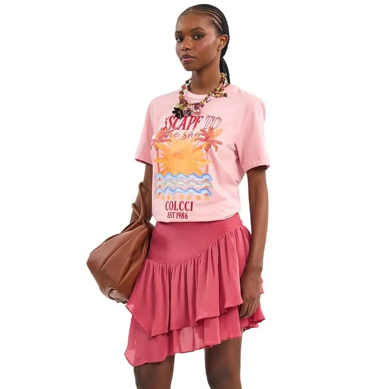 Camiseta Colcci Com Estampa Escape To The Shore Rosa Ice Pink Feminina G / Rosa