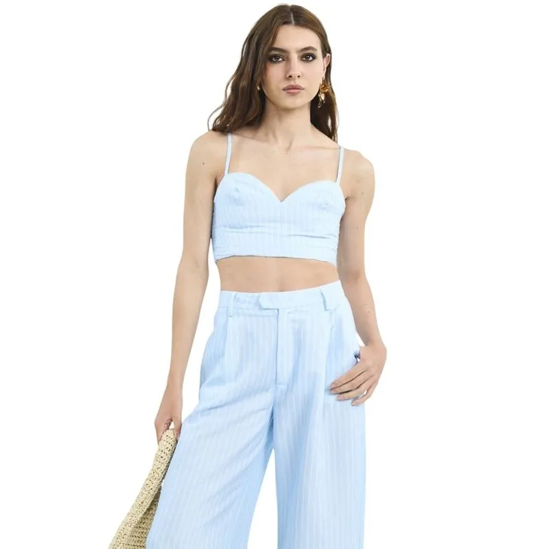 Top Colcci Linho Listrado Azul Feminino P / Azul
