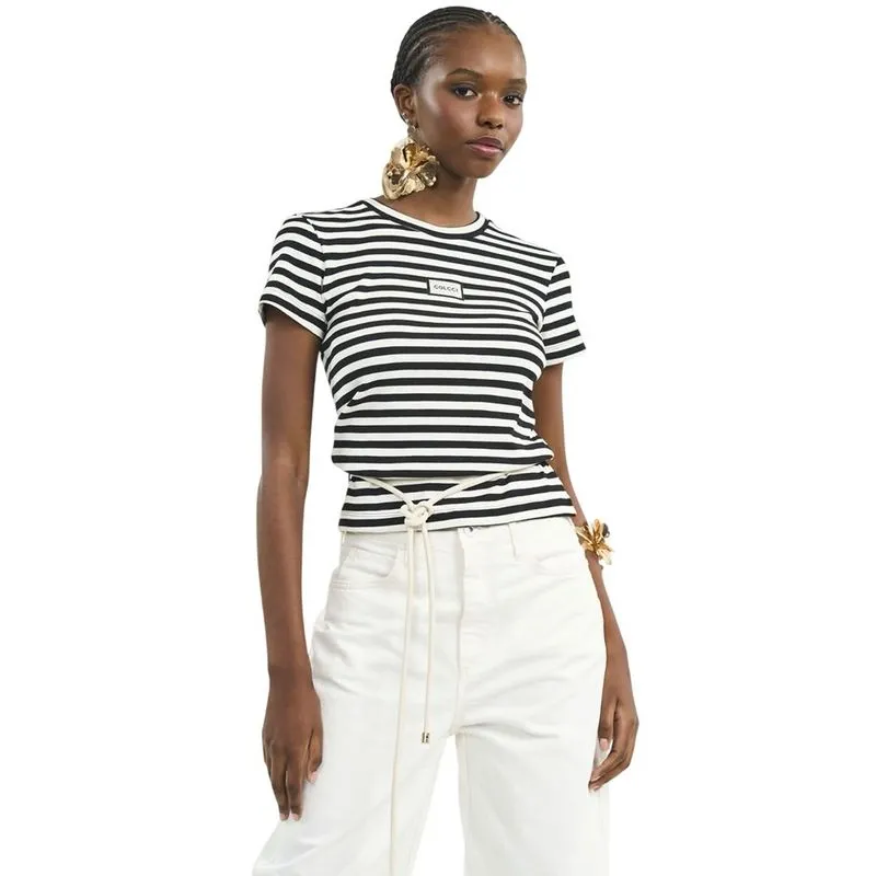 Camiseta Colcci Listras Preto/Off White Feminina G / Preto