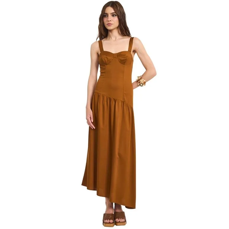 Vestido Colcci Longo Bustiê Com Barra Assimétrica Marrom Drome Feminino P / Marrom