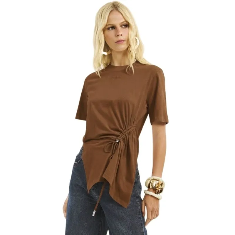 Camiseta Colcci Com Franzido E Amarração Marrom Tiramisu Feminina M / Marrom