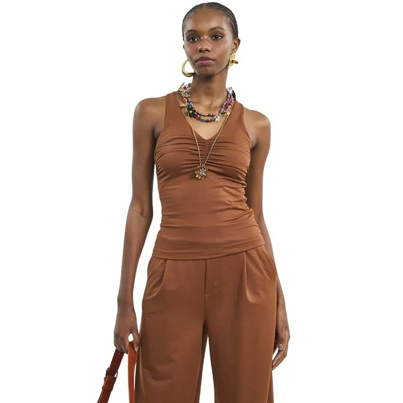 Regata Colcci com Franzido Frontal Marrom Tiramisu Feminina P / Marrom
