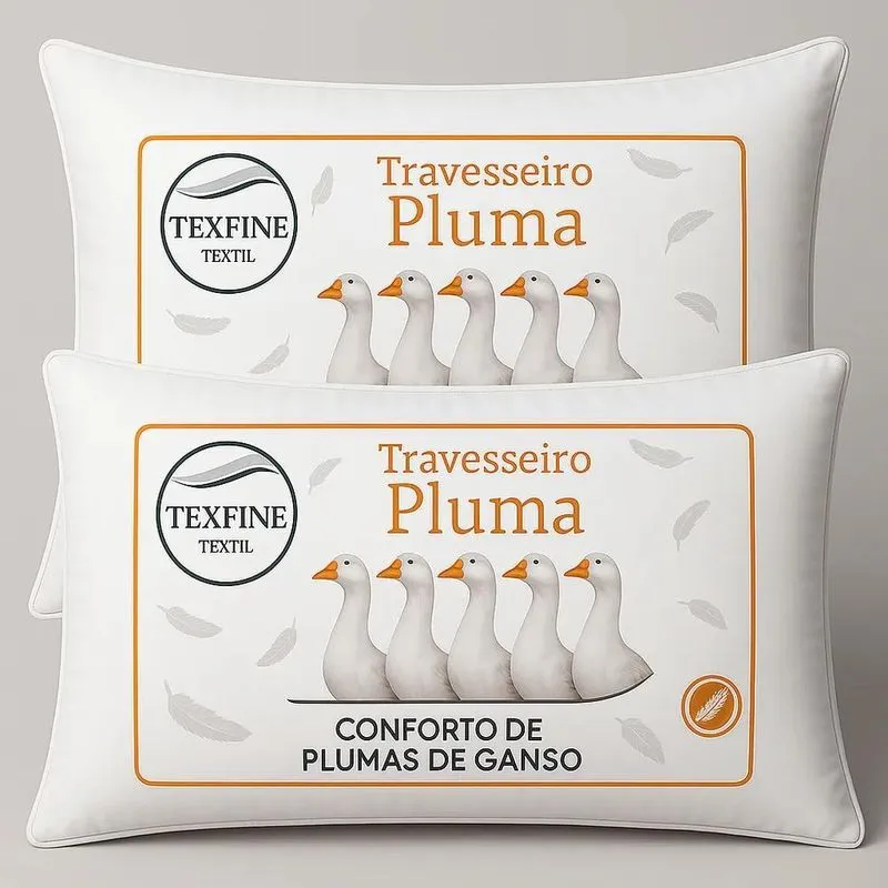 2x Kit 2 Travesseiro Pena De Ganso Texfine Silicone Macio An