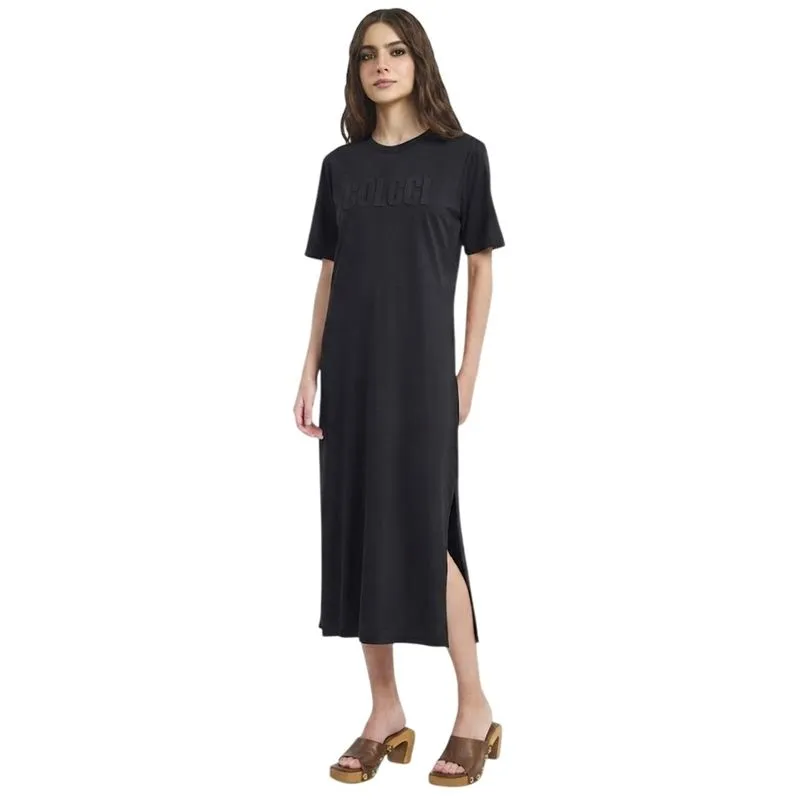Vestido Colcci Midi com Logo em Relevo e Fendas Preto Feminino M / Preto
