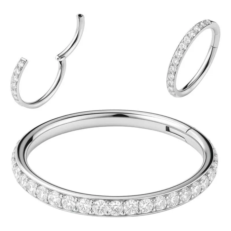 Piercing Argola Titânio Click Zircônia Brilha - 8mm Prateado