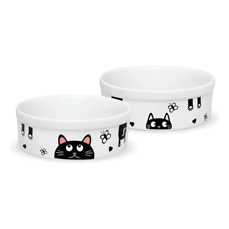 2 Comedouro Gato 600 Ml Pote Ração Bebed Branco Cachorro 127