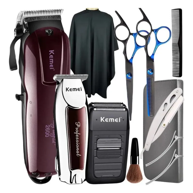 2x Kit Maquina Corte Cabelo Acabamento Shaver Tesoura Barbei