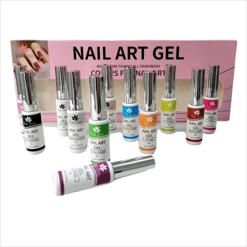 10x Kit 12 Esmalte Gel Lirio Pincel Ponta Fina Unha Desenho