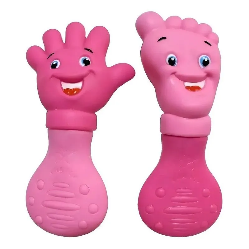 Kit Mordedor Macio Mãozinha E Pezinho Rosa Mão E Pé Pé E Mão