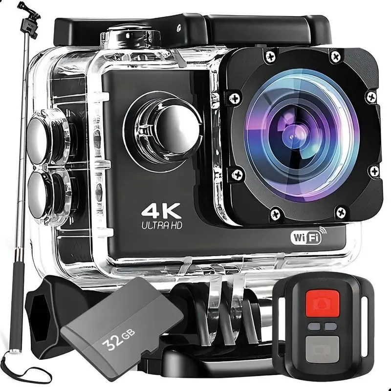 Kit Câmera Ultra Hd 4k Sport Wifi + 32gb + Bastão + Controle
