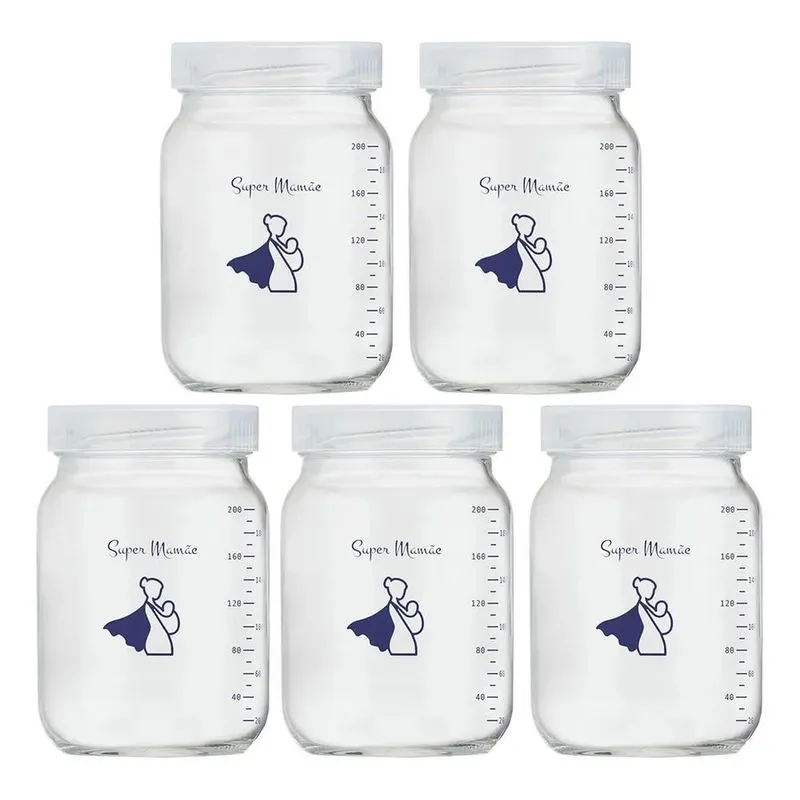 Pote Para Leite Materno De Vidro 200ml C Marcação 5 Unidades