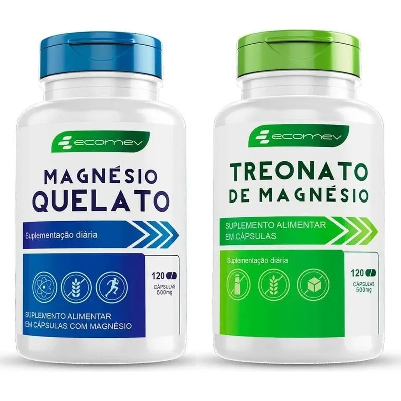 3x Mix Magnesio Treonato + Quelato 500mg Puro 240cáp Ecomev