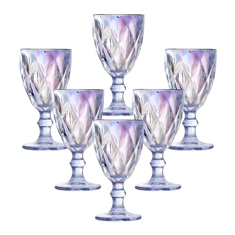 Taças De Agua De Suco Vinho De Vidro Diamante Jogo 6 Unidad
