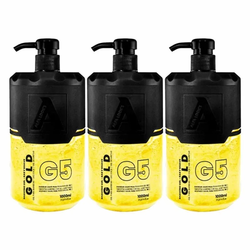 Kit 3x Shaving Gel De Barbear Gold G5 1000ml Alfa Looks