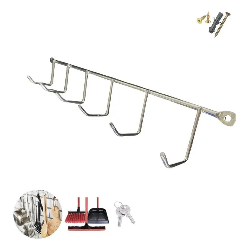 Suporte Cozinha Pendurar Utensílios 6 Hastes Cromo Reforçado