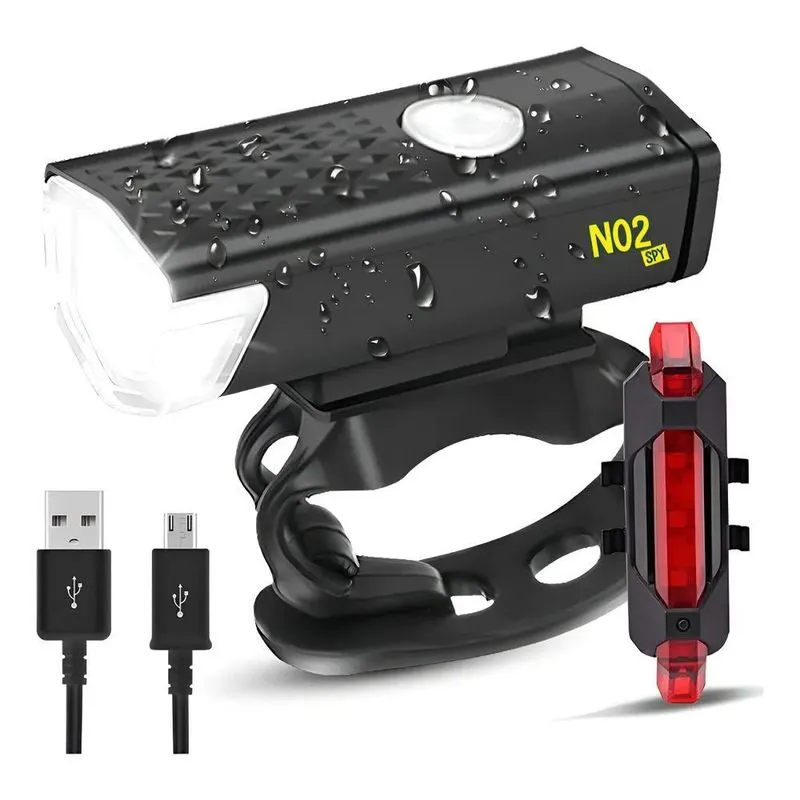 Kit Farol E Lanterna Para Bicicleta Bike Led Potente Usb Rec