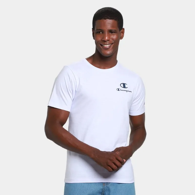 Camiseta Champion C Mni Script Masculina - Masculino - Branco