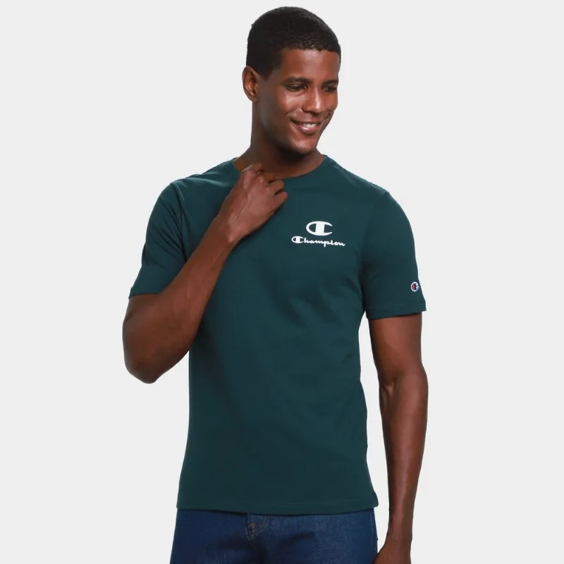 Camiseta Champion C Mni Script Masculina - Masculino - Verde escuro
