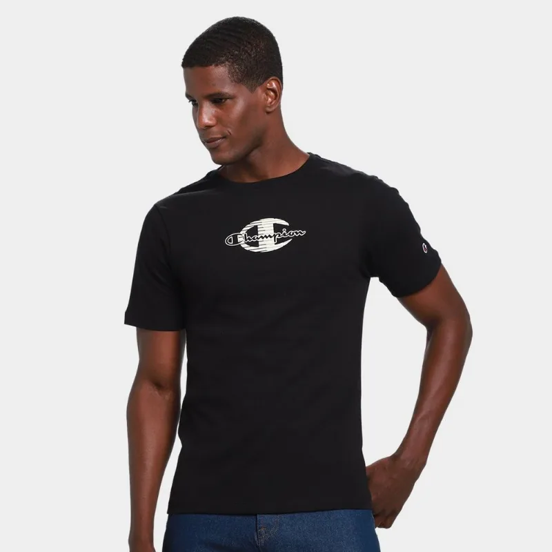 Camiseta Champion C Stripes Script Masculina - Masculino - Preto