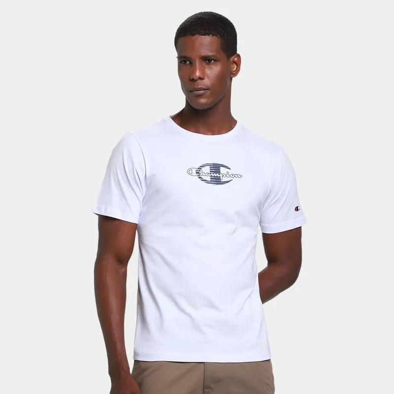 Camiseta Champion C Stripes Script Masculina - Masculino - Branco