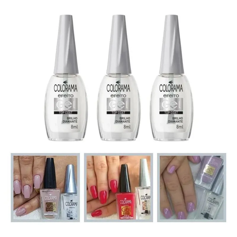 10x Kit 3 Esmalte Colorama Top Coat Gel 10 Dias Longa Duraç